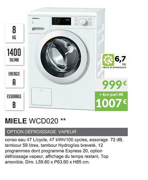 miele wcd020 option défroissage vapeur