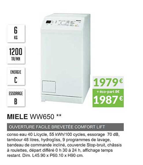 miele ww650 ouverture facile brevetée comfort lift