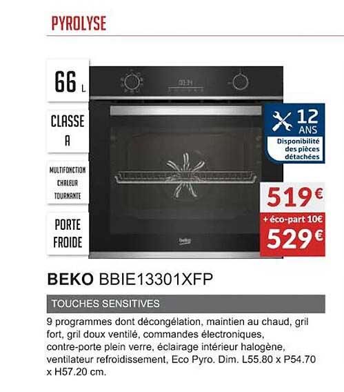 pyrolyse beko bbie13301xfp touches sensitives