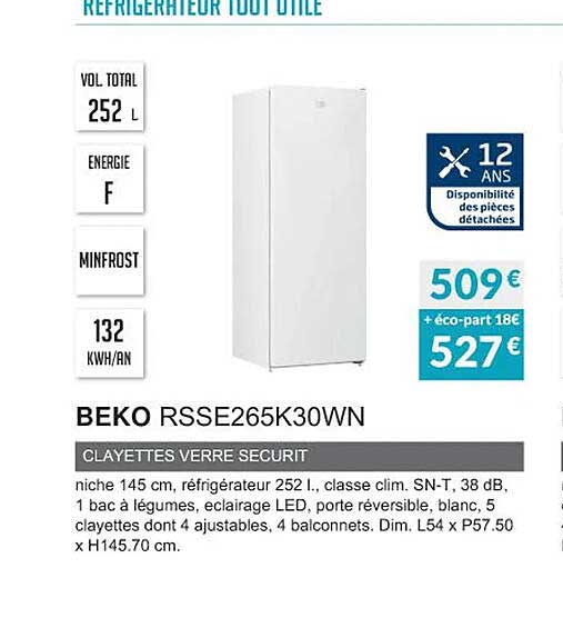 réfrigérateur tout utile beko rsse265k30wn