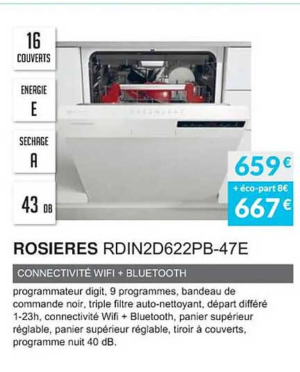 rosières rdin2d622pb-47e connectivité wifi + bluetooth
