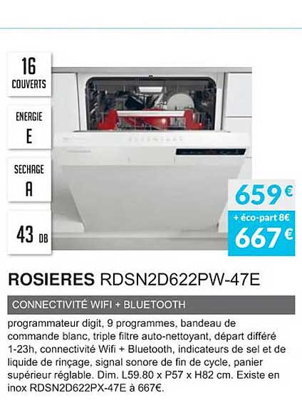 Rosières Rdsn2d622pw-47e Connectivité Wifi + Bluetooth