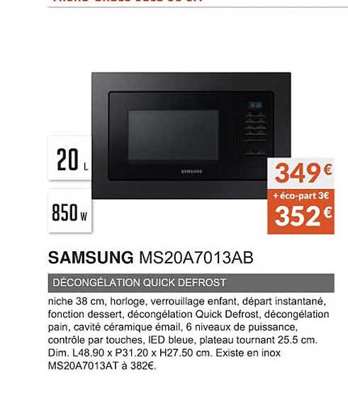 Samsung Ms20a7013ab Décongélation Quick Defrost