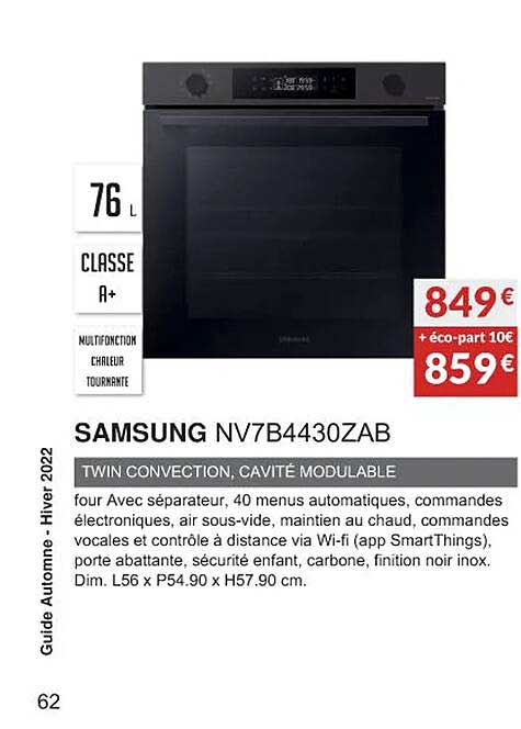 samsung nv7b4430zab twin convection, cavité modulable