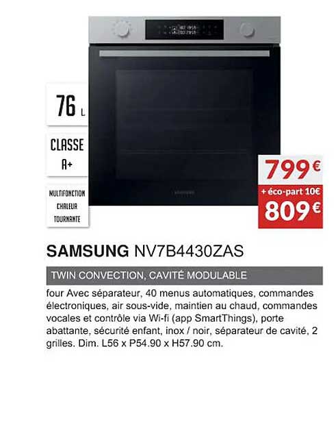 samsung nv7b4430zas twin convection, cavité modulable