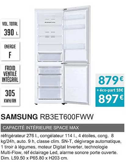 samsung rb3et600fww capacité intérieure space max