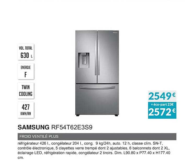 samsung rf54t62e3s9 froid ventilé plus