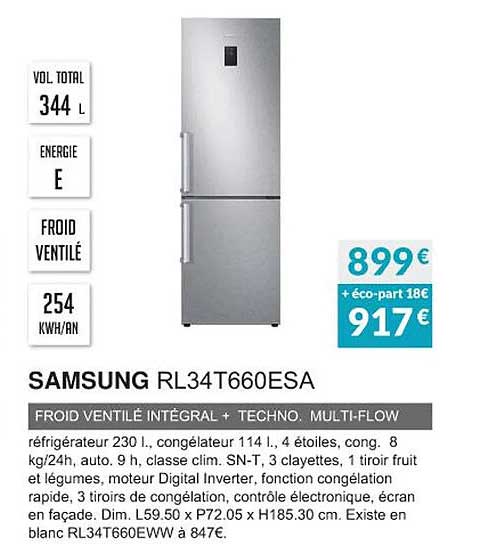 samsung rl34t660esa froid ventilé intégral + techno, multi-flow