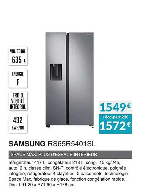 samsung rs65r5401sl space max : plus d'espace intérieur