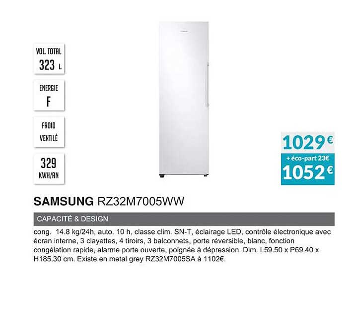 samsung rz32m7005ww capacité & design