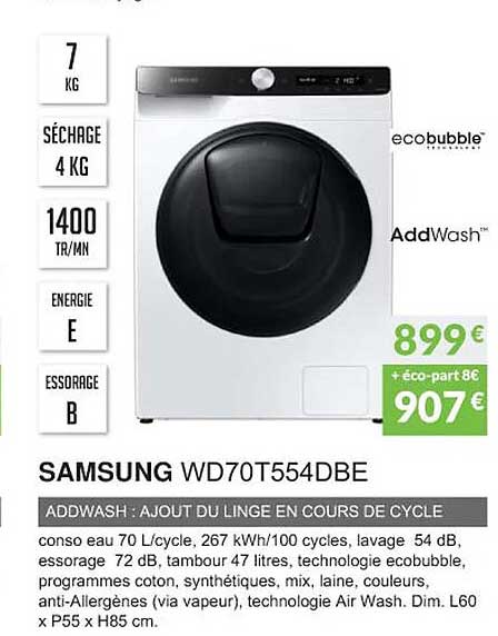 samsung wd70t554dbe addwash : ajout du linge en cours de cycle