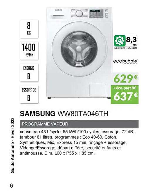 Samsung Ww80ta046th Programme Vapeur