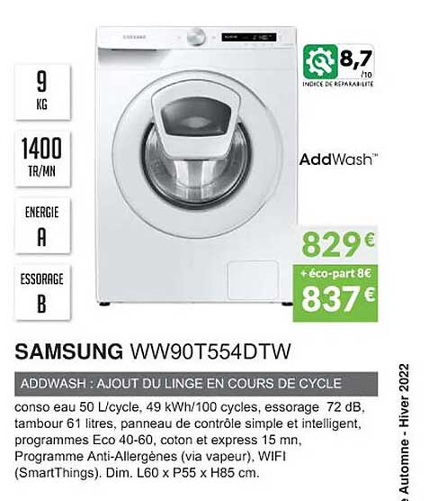 samsung ww90t554dtw addwash : ajout du linge en cours de cycle