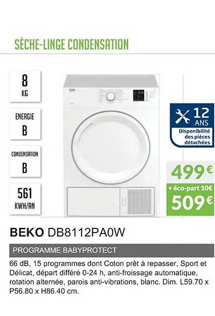 sèche-linge condensation beko db8112pa0w