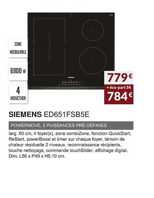 siemens ed651fsb5e powermove, 2 puissances pré-définies
