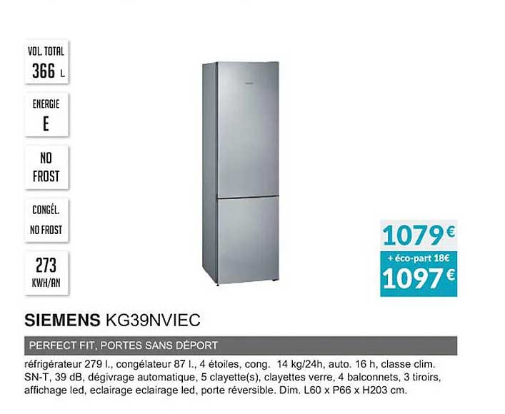 siemens kg39nviec perfect fit, portes sans déport