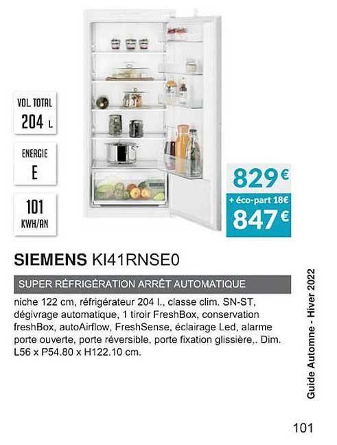 siemens ki41rnse0 super réfrigération arrêt automatique