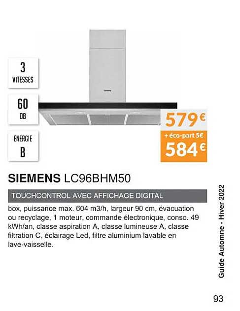 siemens lc96bhm50 touchcontrol avec affichage digital