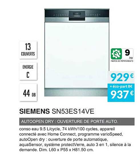 siemens sn53es14ve autoopen dry : ouverture de porte auto