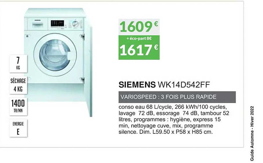 siemens wk14d542ff variospeed : 3 fois plus rapide