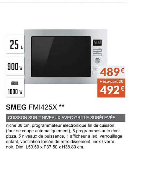 smeg fmi425x cuisson sur 2 niveaux avec grille surelevée
