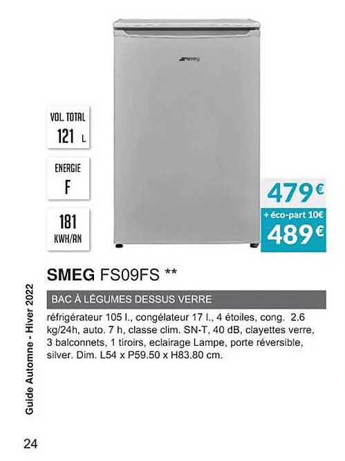 smeg fs09fs bac à légumes dessus verre