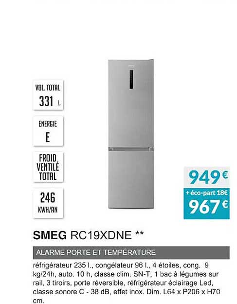 smeg rc19xdne alarme porte et température