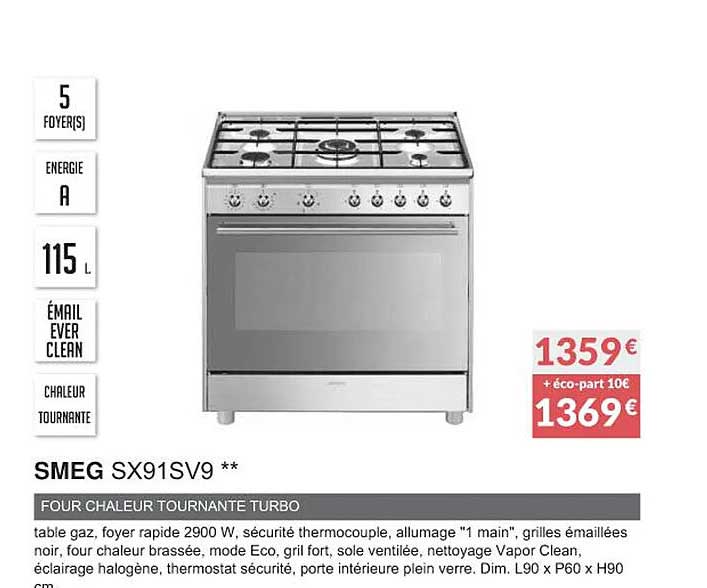 smeg sx91sv9 four chaleur tournante turbo