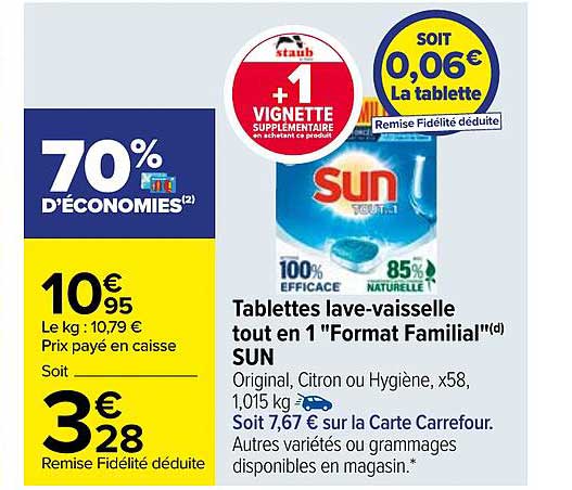 tablettes lave-vaisselle tout en 1 "format familial" sun