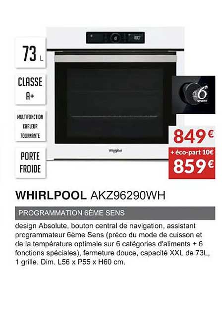 whirlpool akz96290wh programmation 6ème sens