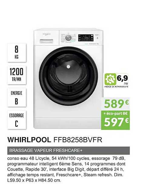 whirlpool ffb8258bvfr brassage vapeur freshcare