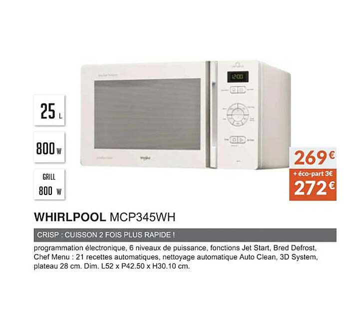 whirlpool mcp345wh crisp : cuisson 2 fois plus rapide!