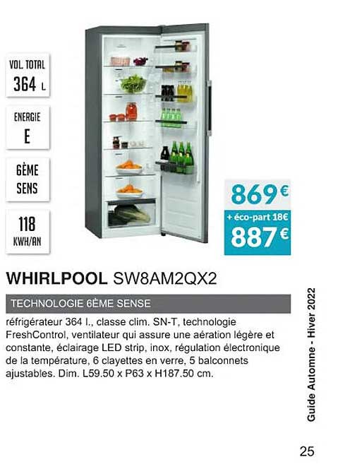 whirlpool sw8am2qx2 technologie 6ème sense