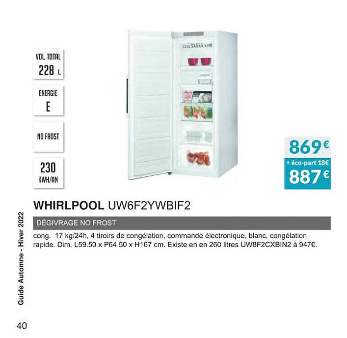 whirlpool uw6f2ywbif2 dégivrage no frost