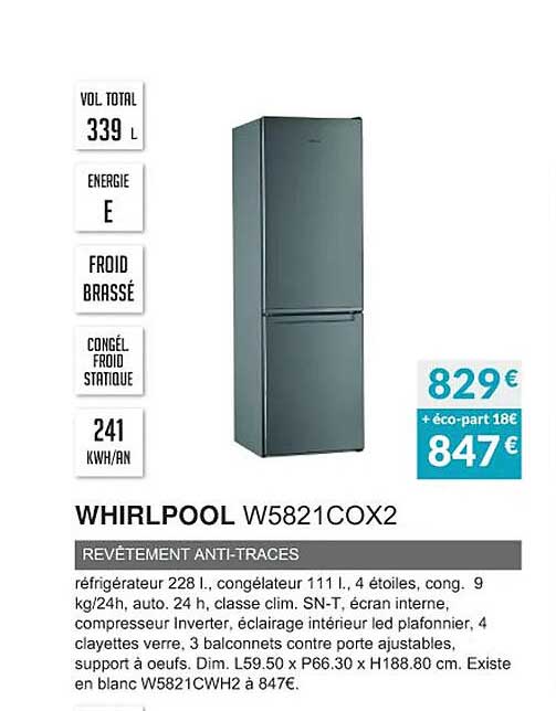 whirlpool w5821cox2 revêtement anti-traces