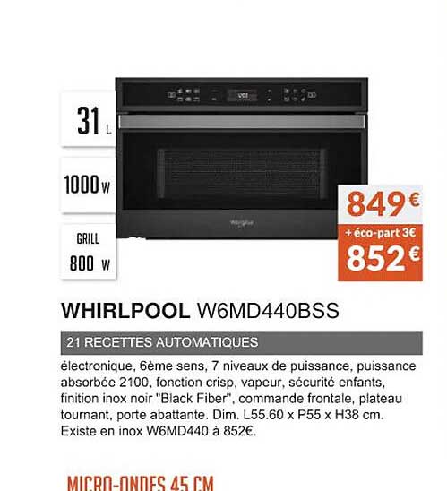 whirlpool w6md440bss 21 recettes automatiques