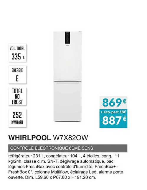 whirlpool w7x820w contrôle électronique 6ème sens