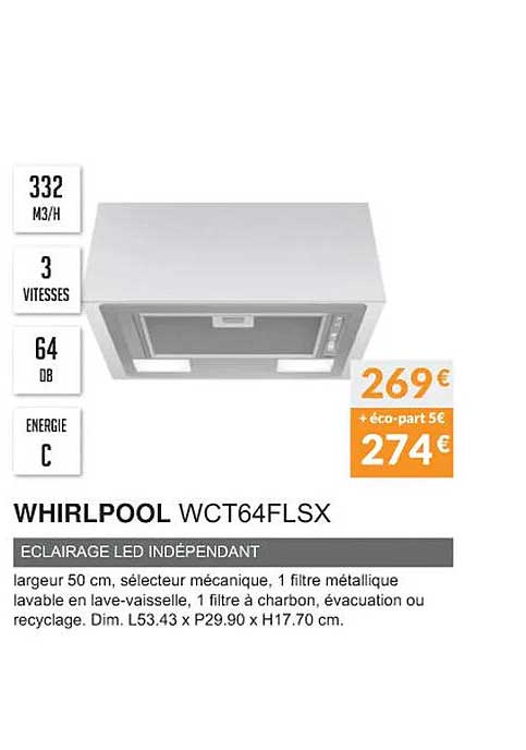 whirlpool wct64flsx éclairage led indépendant