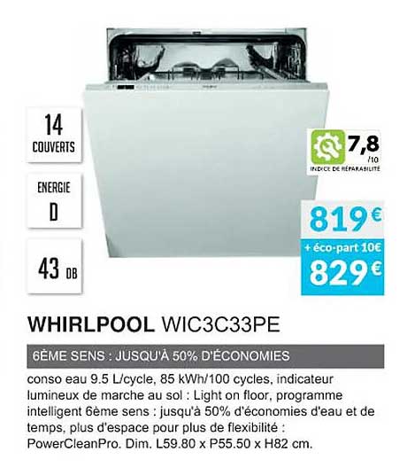 whirlpool wic3c33pe 6 ème sens : jusqu'à 50% d'économies