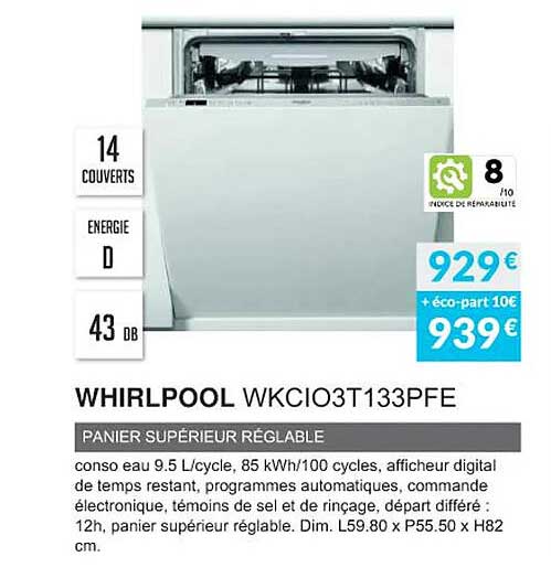 Whirlpool Wkcio3t133pfe Panier Supérieur Réglable