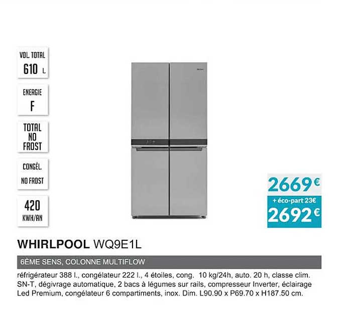 Whirlpool Wq9e1l 6ème Sens, Colonne Multiflow