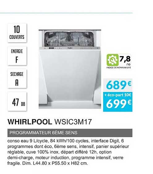 whirlpool wsic3m17 programmateur 6 ème sens