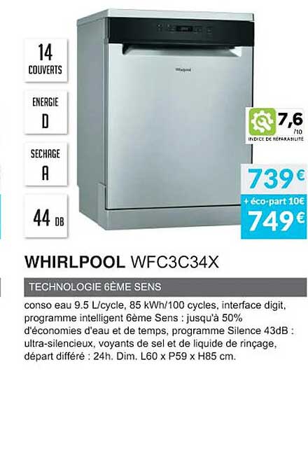 whirlpoool wfc3c34x technologie 6ème sens