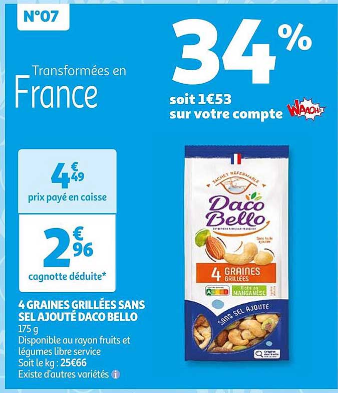 4 graines grillées sans sel ajouté daco bello