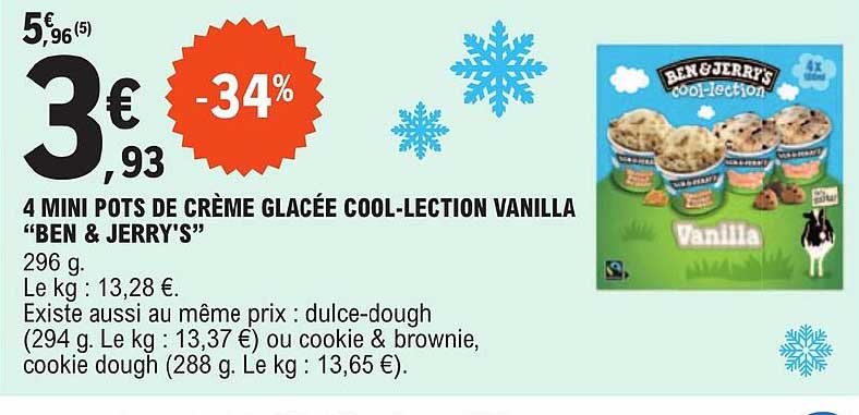 4 mini pots de crème glacée cool-lection vanilla "ben & jerry's"