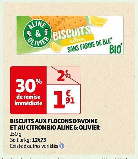 biscuits aux flocons d'avoine et au citron bio aline & olivier