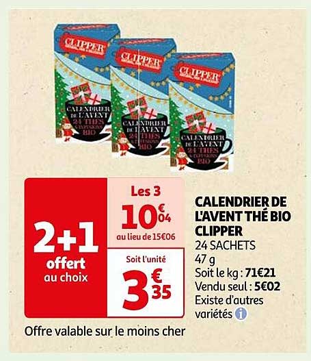calendrier de l'avent thé bio clipper