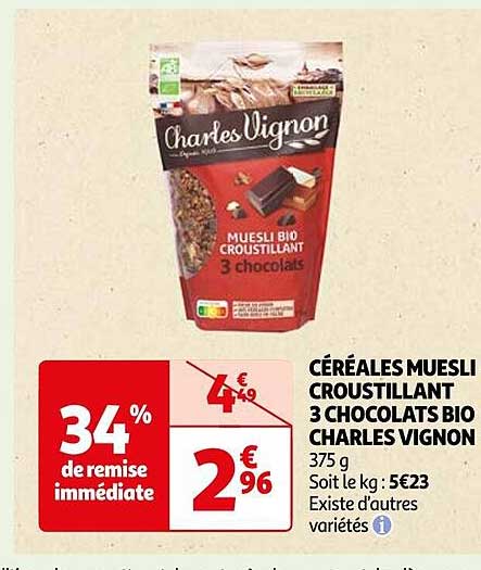 céréales muesli croustillant 3 chocolats bio charles vignon