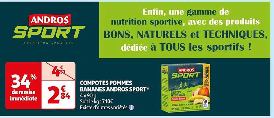Compotes Pommes Bananes Andros Sport