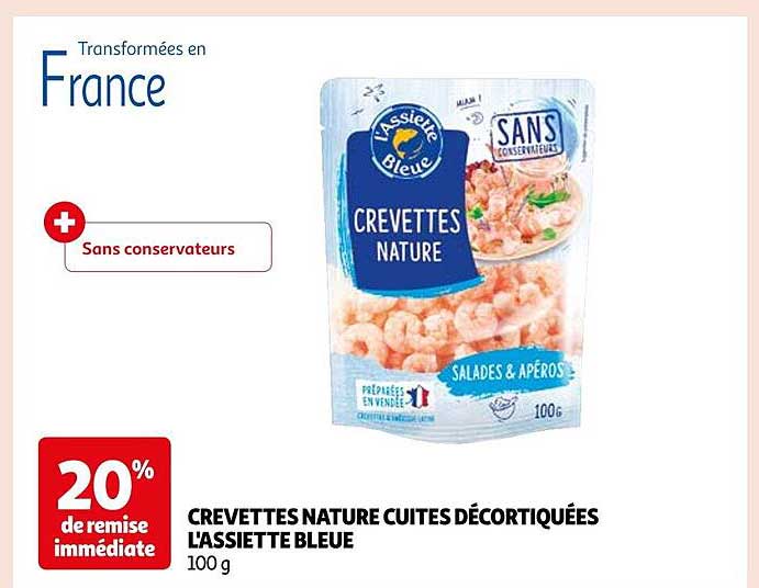 crevettes nature cuites décortiquées l'assiette bleue